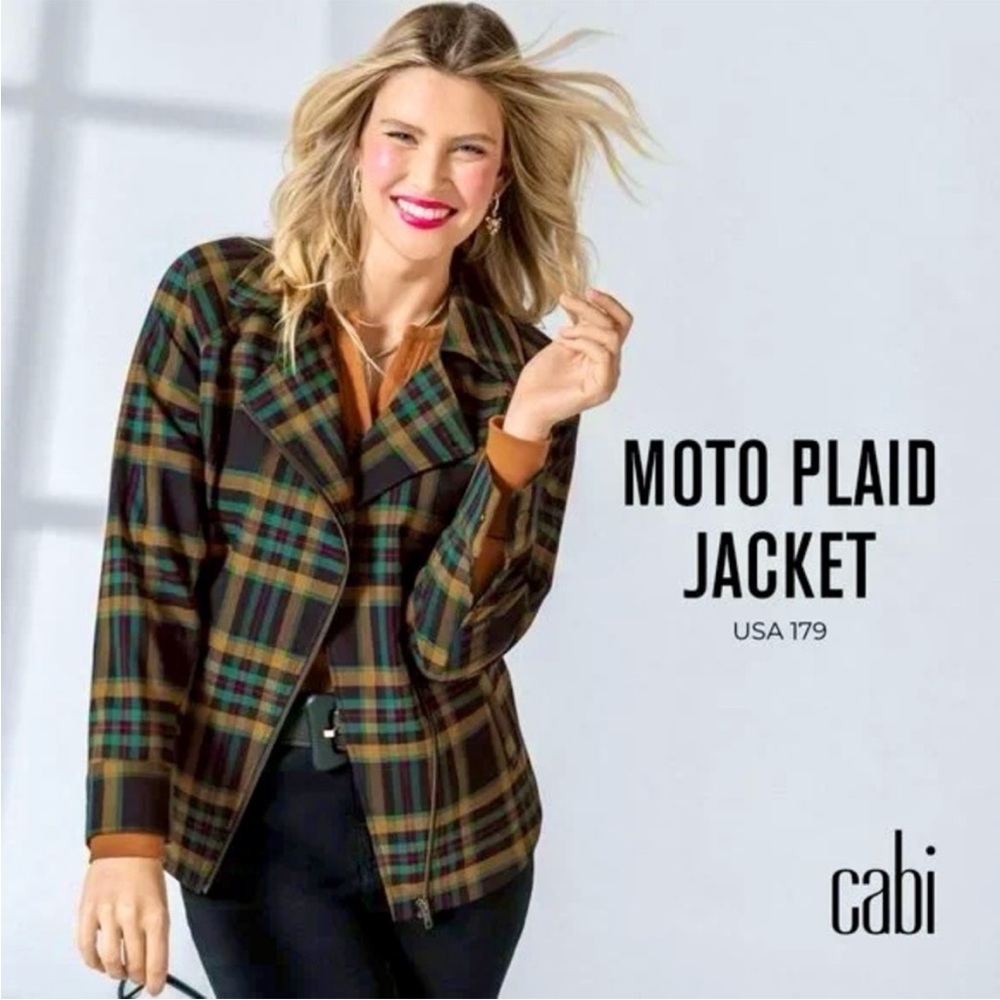 CAbi Moto Autumn Plaid Zipper Jacket Women’s Size Large